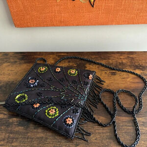 Unbranded| ‎ Black Satin Beaded Evening Bag Clutch 6 x 5”